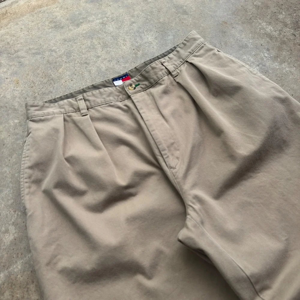 Vintage 90s Tommy Hilfiger Pleated Chino Pants Workwear Khaki 34x30 (d8)